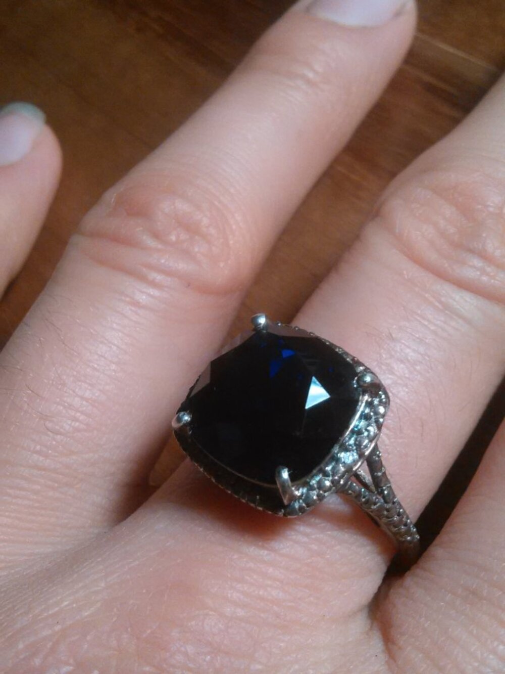 Simulated Blue Sapphire Sterling Silver Ring (Size 10)